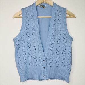 Diament Vintage Vest Woven Acrylic Grannycore Made In Canada Baby Blue S/M